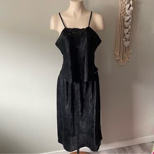 90s Vintage La Lingerie Satin Lace 2 Piece Lingerie Camisole Slip Skirt Set M/L